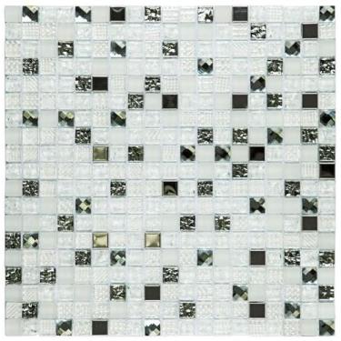 Imagem de Pastilha de vidro e inox D1011 - DIAMOND BRANCA 30x30cm - GLASS MOSAIC