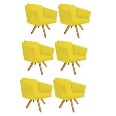 Imagem de Kit 06 Poltrona Cadeira Decorativa  Win Base Giratória Sala de Estar R