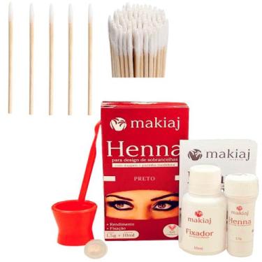 Imagem de Kit Sobrancelha Henna Com Fixador Makiaj + 100 Aplicador Com Algodão R