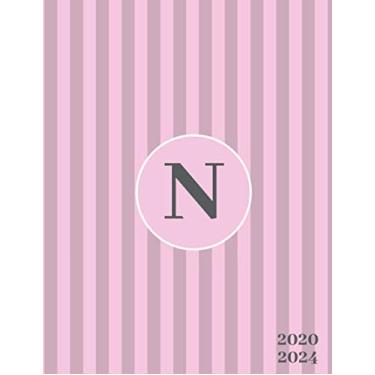 Imagem de 2020-2024: Initial Monogram Letter N Five 2020-2024 Five Year Planner 60 Months Calendar View. Classic 5 Year Calendar, Organizer, Agenda, Gratitude Journal and Notebook - Pink & Gray Stripe