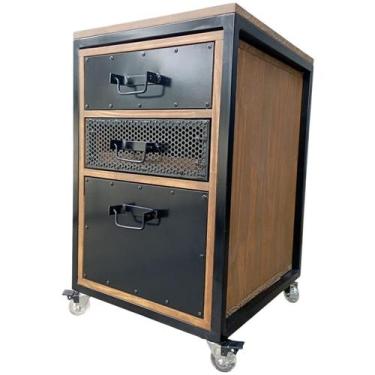 Imagem de Gaveteiro Industrial de Ferro e Madeira com 3 Gavetas Decoração Indust