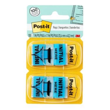 Imagem de Bandeiras de página padrão Post-it em dispensador 2,5 cm de largura, azul "inicial aqui", Branco, Azul, 100 Flags