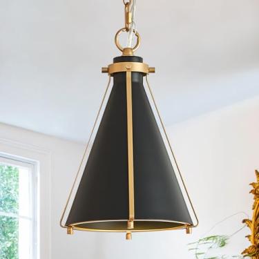 Imagem de CATINER Luminária Pendente Moderna Em Formato De Cone Metal, Preta E Dourada, Pequena, 7,25'', Para Cozinha, Ilha, Pia, Bar, Quarto, Canto Café Da Manhã, Sala Jantar, Corredor