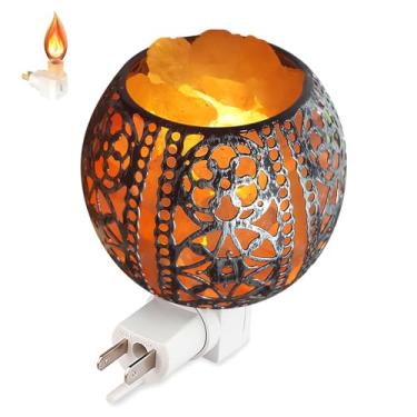 Imagem de IMY King Luz Noturna De Sal, Luminária Parede Natural Com 1 Lâmpada, Cesta Metal Esférica Pedras Do Himalaia (Lâmpada Chama)