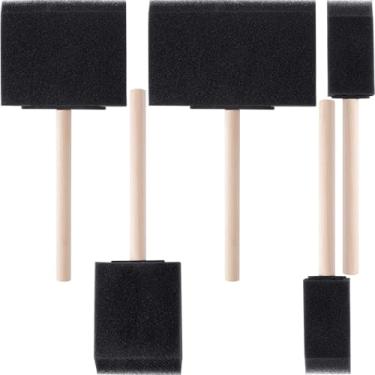 Imagem de HINZIC 5 pincéis de tinta de espuma, 4 tamanhos de ferramentas de pintura de esponja com cabo de madeira, pincel de esponja para manchar vernizes faça você mesmo artesanato de grande área - preto