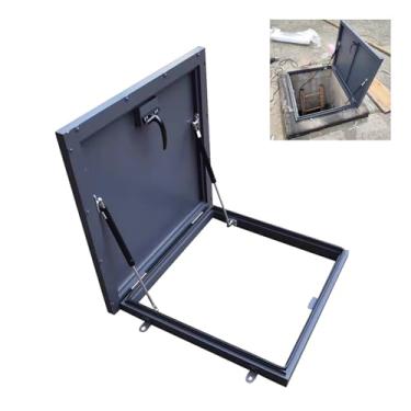 Imagem de Escotilha de acesso ao telhado, tampa de saída de teto de aço inoxidável 304 à prova de intempéries com trava de porta, suportes de gás, tampa de abertura de escada do sótão (cinza escuro, diâmetro