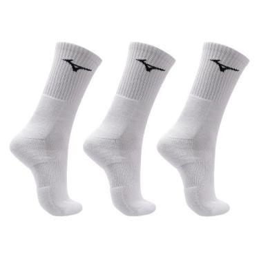 Imagem de Meia Cano Alto Mizuno Prime Tam. 33-38 Pacote Com 3 Pares, Branco, 33-