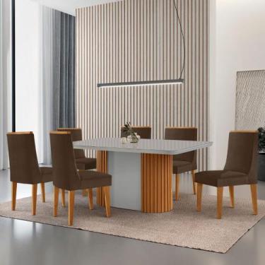 Imagem de Mesa de Jantar Aspen 180cm Tampo MDF Vidro com 6 Cadeiras Lisboa Moder