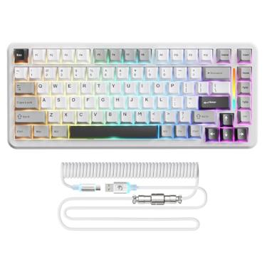 Imagem de MAMBASNAKE M82 HE Hall Effect Magnetic Switch 75% Rapid Trigger Gaming Keyboard 8KHz Magnetic Keyboard with 0.01mm RT Accuracy, Support RT/Snap Tap/DKS with RGB Lighting Coiled Cable-Starlight White