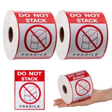Imagem de Fuyoooo 2 rolos de 1000 etiquetas 7,5 x 10,2 cm não empilham adesivos de aviso vermelho/branco/preto, para envio, manuseio, embalagem e mudança