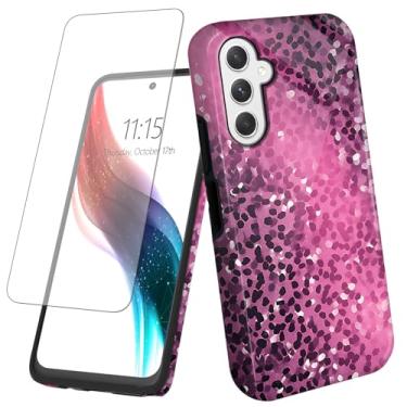 Imagem de GYSYSQSH Capa para celular Samsung Galaxy A16 5G com protetor de tela, design de estampa de leopardo roxo e rosa, mulheres e homens, camada dupla, capa protetora de silicone TPU macio, carregamento