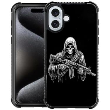 Imagem de CARLOCA Capa compatível com iPhone 16, para meninas fashion design gráfico à prova de choque anti-arranhões capa de proteção contra quedas para iPhone 16 Grim Reaper Skull com capas Ak-47