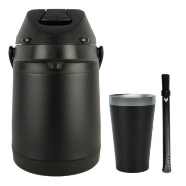 Imagem de Kit Chimarrão Garrafa Termica 2,5l Copo Bomba Achatada - Chacal