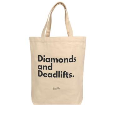 Imagem de BUFFR Bolsa de lona "Diamonds and Deadlifts" – linda bolsa de ginástica para mulheres com alças macias – bolsa de algodão durável e leve para itens essenciais diários ou equipamentos de fitness