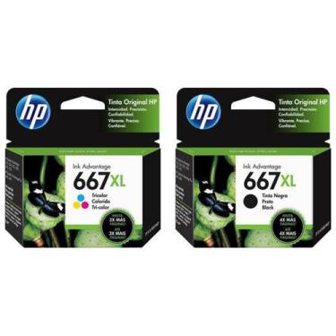 Imagem de Kit Cartuchos de Tinta Originais HP 667XL Preto + Colorido HP 667 XL