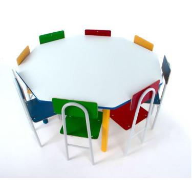 Imagem de Mesa Infantil oitava CARLU 1738 com 8 cadeiras pés de ferro INFANTIL