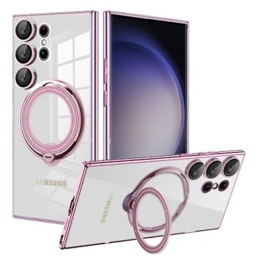 Imagem de Capa de anel magnético transparente para Samsung Galaxy S23 S22 Ultra Plus A52 A54 A14 A34 S23 Ultra S22Ultra Capa de lente, rosa, para Samsung S23Ultra