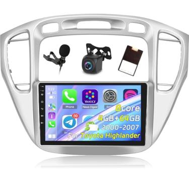 Imagem de [Qualcomm 8 Core 4+64G] Rádio veicular Android 15 para Toyota Highlander 2000-2007 - Carplay sem fio e Android Auto - 23 cm 1280 * 720 IPS Touchscreen estéreo automotivo - DSP/GPS/SWC + câmera reserva
