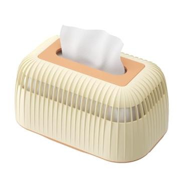 Imagem de Pilipane Suporte de caixa de lenços de plástico retangular grande capacidade dispensador de capa de guardanapo para banheiro, cozinha, casa (creme)