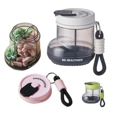 Imagem de Porta Comprimidos com 4 Compartimentos e Tampa Giratória, Dispenser com Alça para Transporte, Compacto e Ideal para Bolsa ou Viagem, Organizador de Remédios em Plástico Resistente, Prático e Portátil