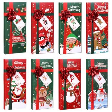 Imagem de Zhanmai 16 peças de porta-cartões de presente de Natal com laços e etiquetas, caixa de cartão de presente de Feliz Natal, porta-dinheiro para presente, mini caixas de lembrancinhas para férias, Natal