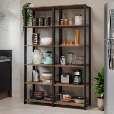 Imagem de Armário Estante Multiuso Organizador 10 Prateleiras 118cm Rustic/preto Madesa