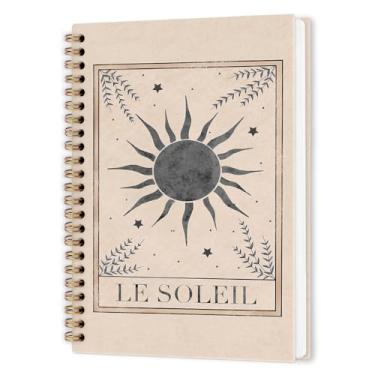 Imagem de nvucamd Caderno espiral de sol celestial, diário vintage tarô Sunshine, cadernos retrô para mulheres, boêmio celestial escritório, material escolar, presentes, 14 x 21 cm