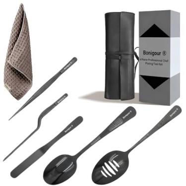 Imagem de Bonigour Conjunto de ferramentas culinárias de chapeamento, kit de 6 peças de ferramentas de chapeamento profissional de chef, utensílios de chapeamento de chef, espátula, pinças para arte de comida