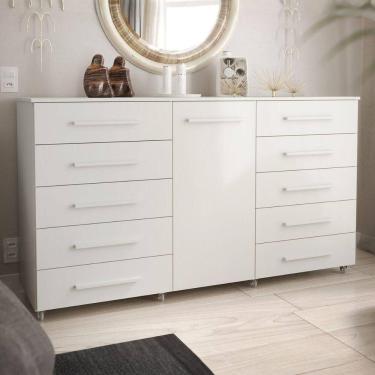 Imagem de Cômoda Multiuso 10 Gavetas 1 Porta Ferrari Com Rodízios Branco