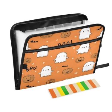 Imagem de CEBUGI Pasta expansível de 13 bolsos, impermeável, sanfonada, organizador de arquivos com etiquetas tamanho A4, organizador de documentos de papel para escola, escritório, Halloween, Boo