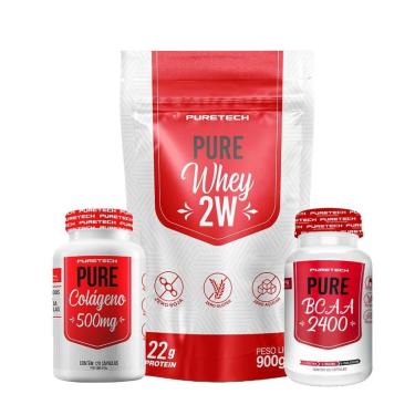 Imagem de Kit Whey Pure 2W 900g+Colágeno 120Caps+Bcaa 120Caps PURETECH-Unissex