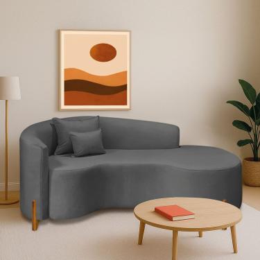 Imagem de Divã Recamier Curvo Sala De Estar Recepção Inglaterra 180cm Pés Madeira Lado Direito Linho Cor