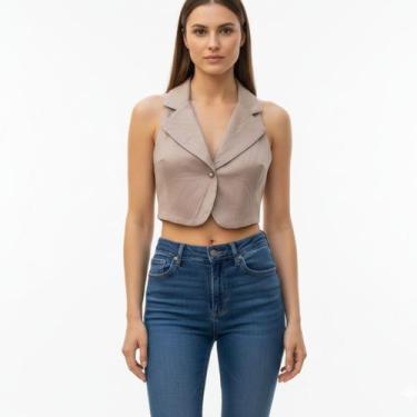 Imagem de Colete Cropped Feminino Alfaiataria Elegante Botão Social - XoraMenina