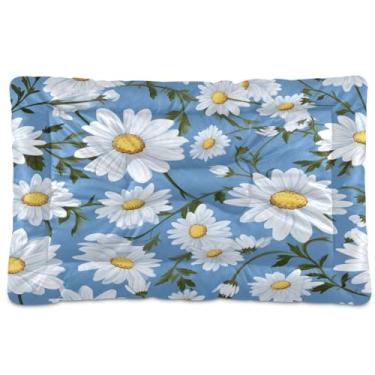 Imagem de Wassud Cama de cachorro pequena lavável com estampa de margarida branca, tapetes para cães pequenos, almofada portátil macia para animais de estimação, cama antiderrapante para cães e gatos, almofada