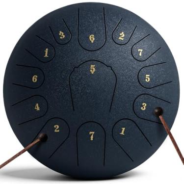 Imagem de Tambor de chuva para jardim externo, tambor de língua de aço, instrumentos musicais de 30,5 cm, instrumento de percussão de tambor manual, com bolsa macia, livro de música, 2 marretas (azul marinho