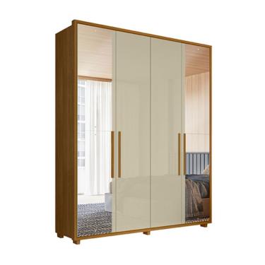 Imagem de Guarda-Roupa Solteiro com Espelho Greco 4 Portas 3 Gavetas Cumaru e Opala