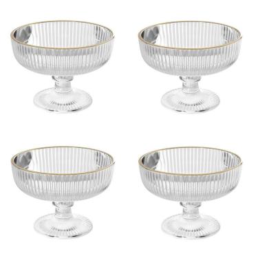 Imagem de Conjunto 04 Taças De Sobremesa Cristal Ecológico 300 Ml Lines Fio De Ouro Wolff