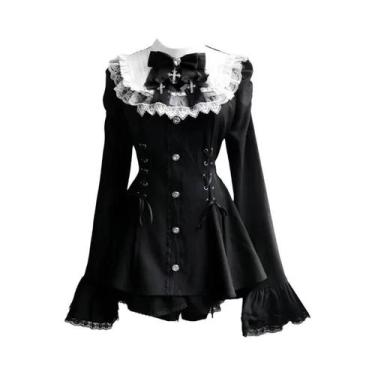 Imagem de Vestido Mini Gótico Lolita Preto Para Mulheres, Sexy, Com Laço No Peit