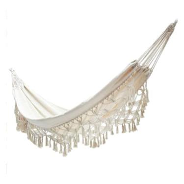 Imagem de Rede de jardim com borla de lona para praia, quintal, caminhadas, viagens, mochilão, acampamento, piquenique, cadeira de rede, pátio ao ar livre