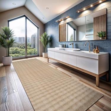 Imagem de CAMILSON Tapete de pelúcia 6 x 18 cm moderno felpudo felpudo ultramacio tapete de cabeceira antiderrapante pilha alta fácil de limpar durável sala de estar cozinha entrada tapete interior (2 x 7 bege)