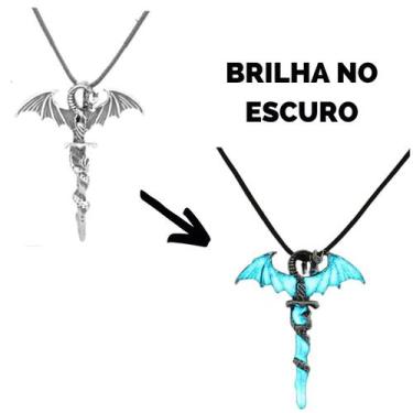 Imagem de Corrente Colar de Couro Brilha no Escuro Dragão Espada - Fashion Jewel