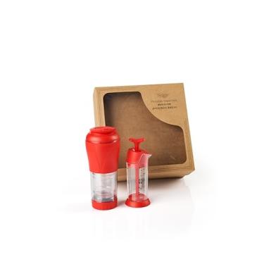 Imagem de Kit Presente para Café Pressca – Cafeteira Portátil 350 ml + Espumador de Leite BPA Free para cafés e chás com praticidade em casa ou viagem, embalagem presenteável – Cor: Vermelho