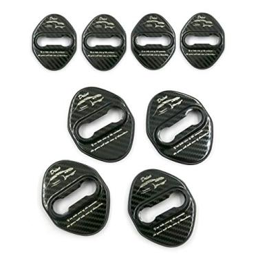 Imagem de LIGHTKOREA Tampa protetora de trava de aço inoxidável para porta de carro de metal (pacote com 4) compatível com veículos Toyota Honda Hyundai Kia (padrão de carbono)