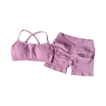 Imagem de Conjunto De Yoga Feminino Sem Costura De 2 Peças: Top Esportivo E Shor