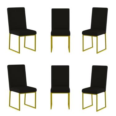 Imagem de Kit 6 Cadeiras De Jantar Com Base De Ferro Dourado Balaqui Preto