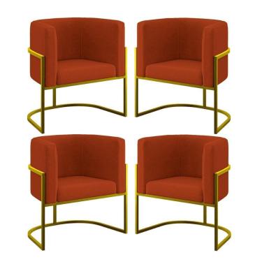 Imagem de Kit 04 Poltronas Lua Sala Decorativa Base De Ferro Gold Terracota