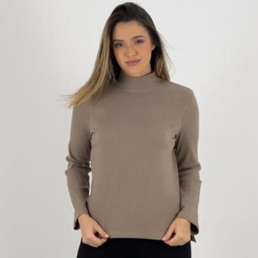 Imagem de Blusa Hering Básica Gola Alta Manga Longa Feminina, P, Taupe