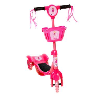 Imagem de Patinete Para Crianças Scooter 3 Rodas Brinquedo Infantil De Led E Som Menina Rosa Modelo Barbie Com Cestinha Art Brink