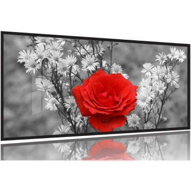 Imagem de Quadro Decorativo Flor Vermelha Mosaico 130x60 Moldura Preta 2x2