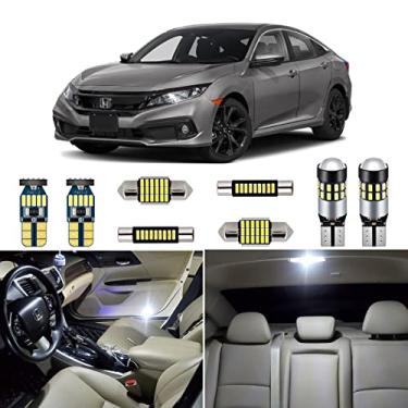 Imagem de AUTOGINE Kit de luzes interiores de LED brancas para Honda Civic 2016 2017 2018 2019 2020 2021 Super Bright 6000K Pacote de lâmpadas de LED interiores + Ferramenta de instalação